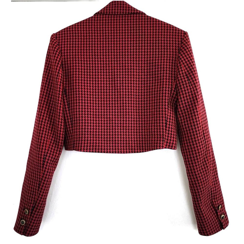 Zara Houndstooth Cropped Blazer Jacket Shoulder Pad Double Breasted Plaid - Picture 4 of 13